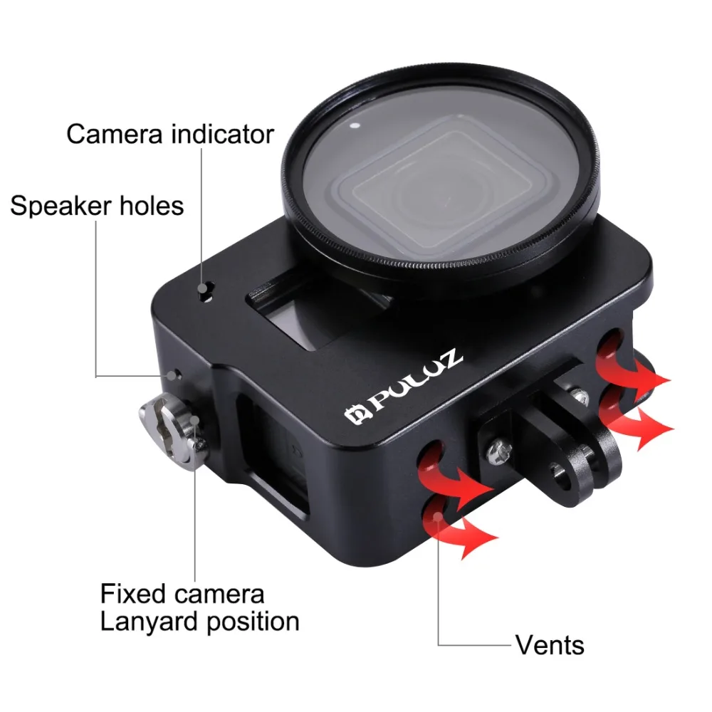 PULUZ CNC алюминиевый сплав корпус оболочка Защитная клетка Жесткий чехол с 52 мм УФ-объективом для GoPro HERO()/7 черный/6/5
