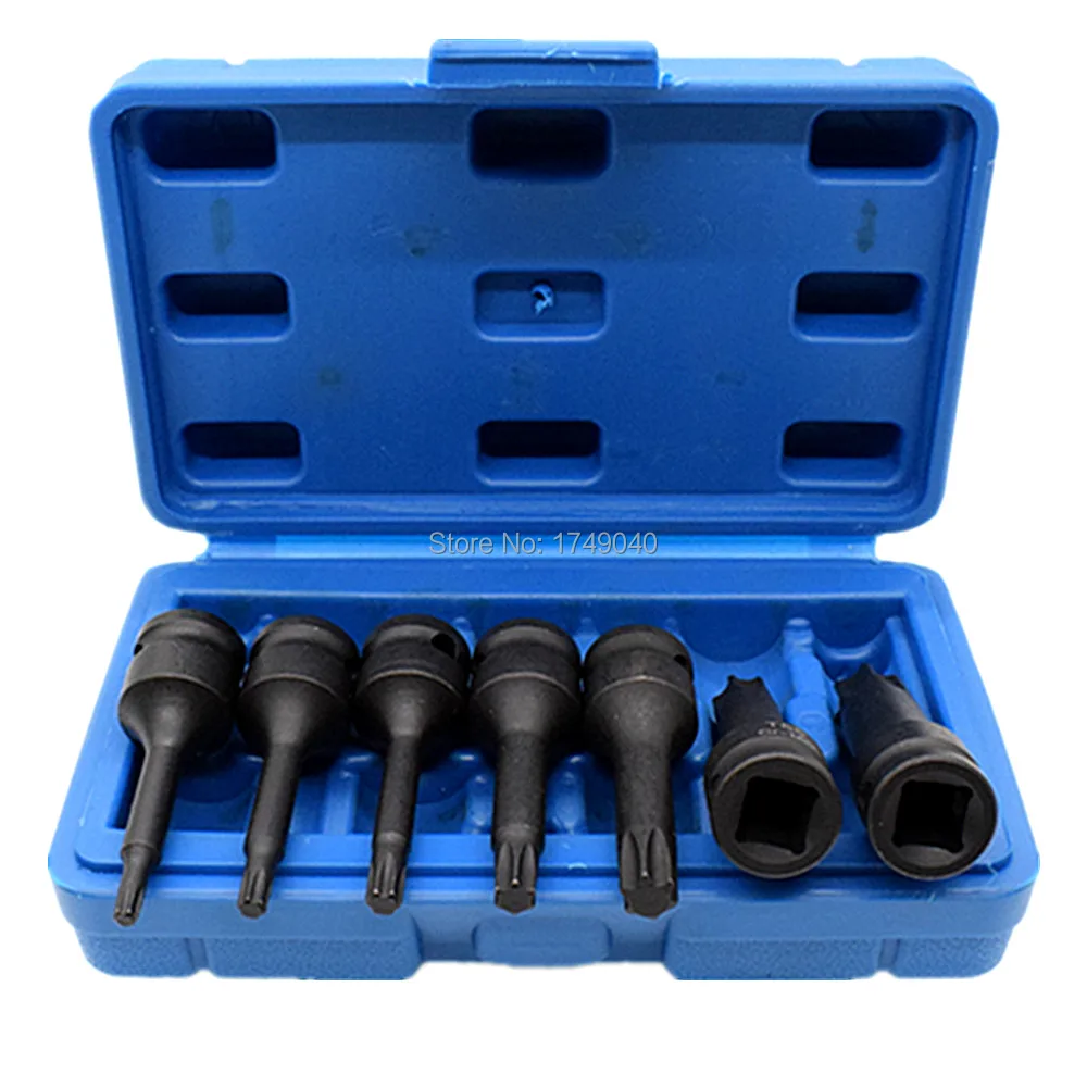 

7pc Impact Socket Bit Set 3/8" Square Drive Chrome Molybdenum Steel Torx Star Bits Socket Wrench T20 T25 T30 T40 T50 T55 T60