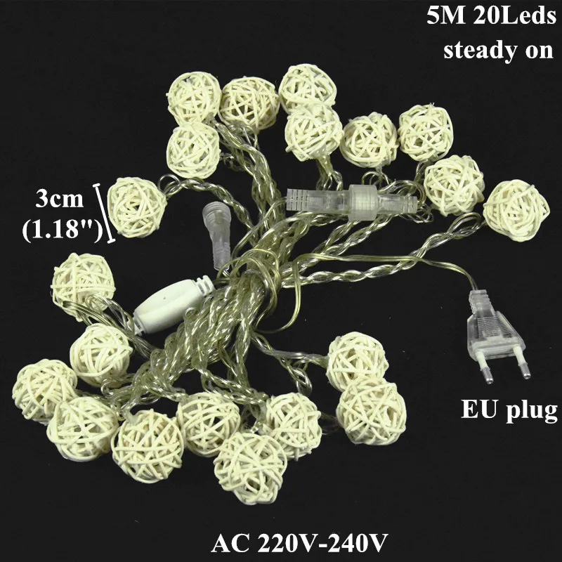 AIFENG ротанговый шар, светодиодный светильник 10, 20 светодиодов, 38 светодиодов, ротанговый Сказочный светильник, праздничный светильник для рождества, свадебной вечеринки, декоративная лампа - Испускаемый цвет: 5M 20Leds 220V EU