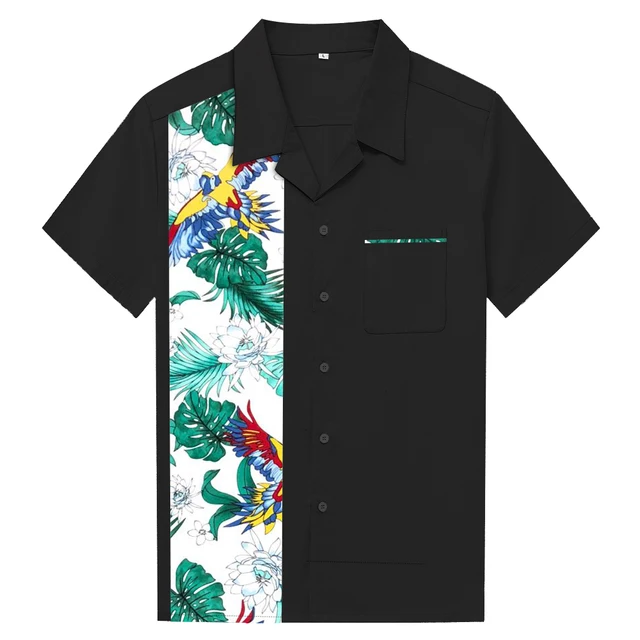 Cheap Black Shirts Men Casual Bowling Shirt Button Bird Of Paradise Print Panel Tops Mens Clothing Moda Hombre 2019 Cheap Black Shirts Men Casual Bowling Shirt Button Bird Of Paradise Print Panel Tops Mens Clothing Moda Hombre 2019