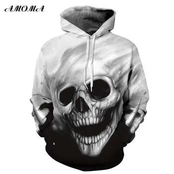 

AMOMA Unisex Realistic 3d Digital Print Pullover Hoodie Hooded Sweatshirt White Skull
