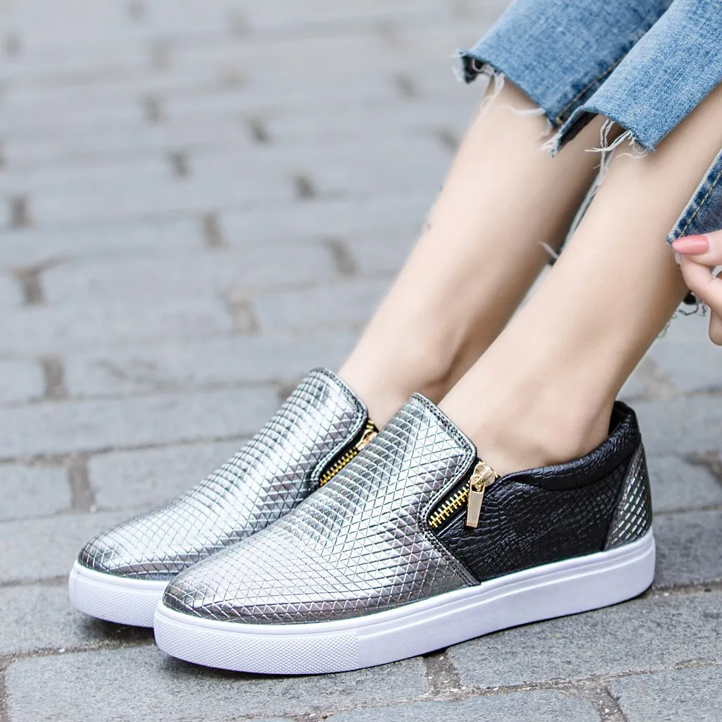 

MUQGEW new fashion shoes for woman Double Zip Slip On Soft Bottom Sneakers woman Flat Casual Trainers Shoes woman spring 2019