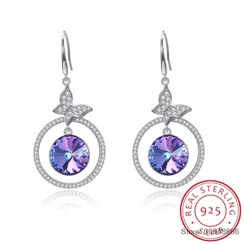 

SMTCAT Crystal from 925 Sterling Silver Women Earring Fine Jewelry Crystal Butterfly Drop Earring for Party Brincos