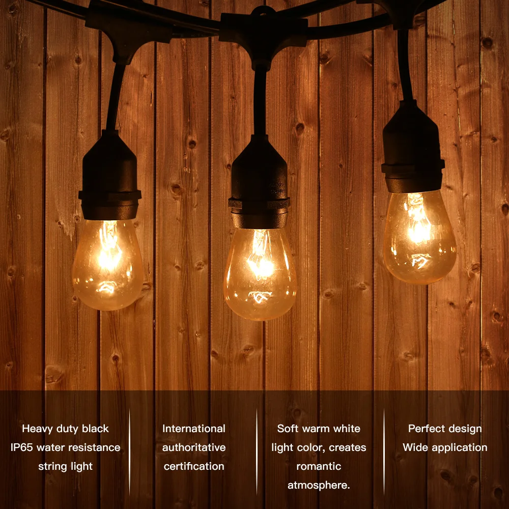 Waterproof 11M 12 Bulb String Lights Indoor Outdoor Commercial Grade