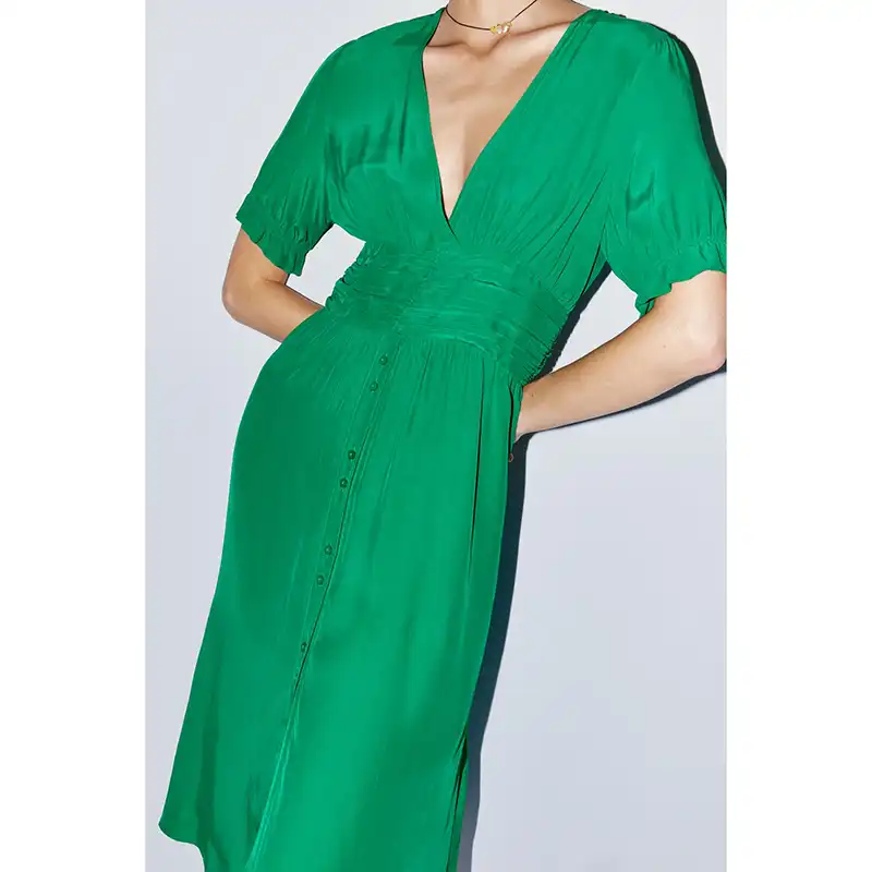 Alwayss Vintage Midi Green V Neck Dress Summer Clothes For Zara