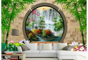 

Chinese murals wallpaper Brick Bamboo Custom photo wallpaper 3D stereoscopic wallpaper living room TV background wall