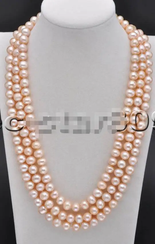 

FREE SHIPPING HOT sell new Style >>>>3row 20" 10mm Pink Round Freshwater Cultured Pearl Necklace