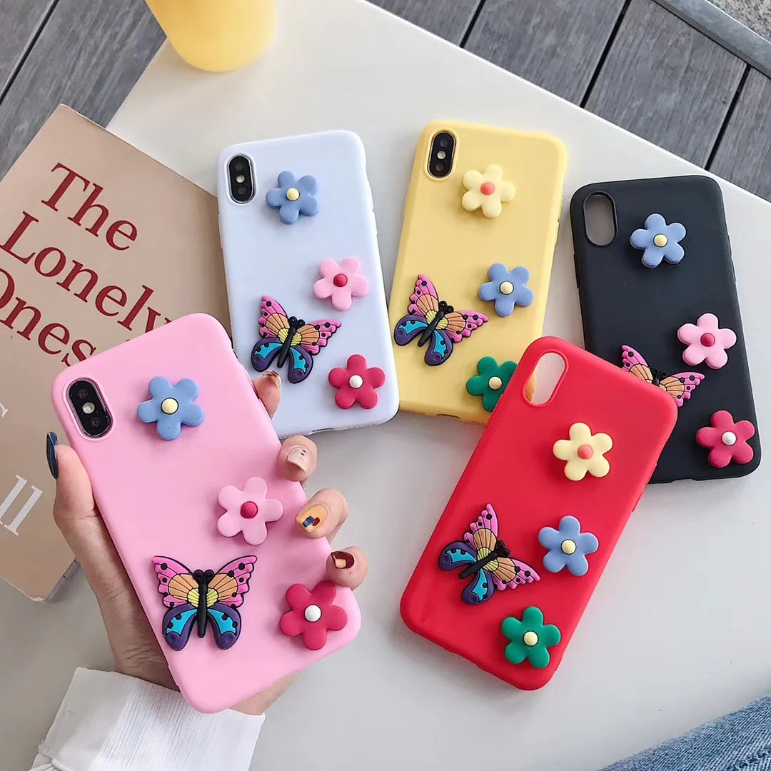 

For iPhone SE 6 7 8 Plus X XS XR MAX Cover For Samsung A10 20 30 50 70 S8 S9 S10 Plus Butterfly Flower Soft TPU Case