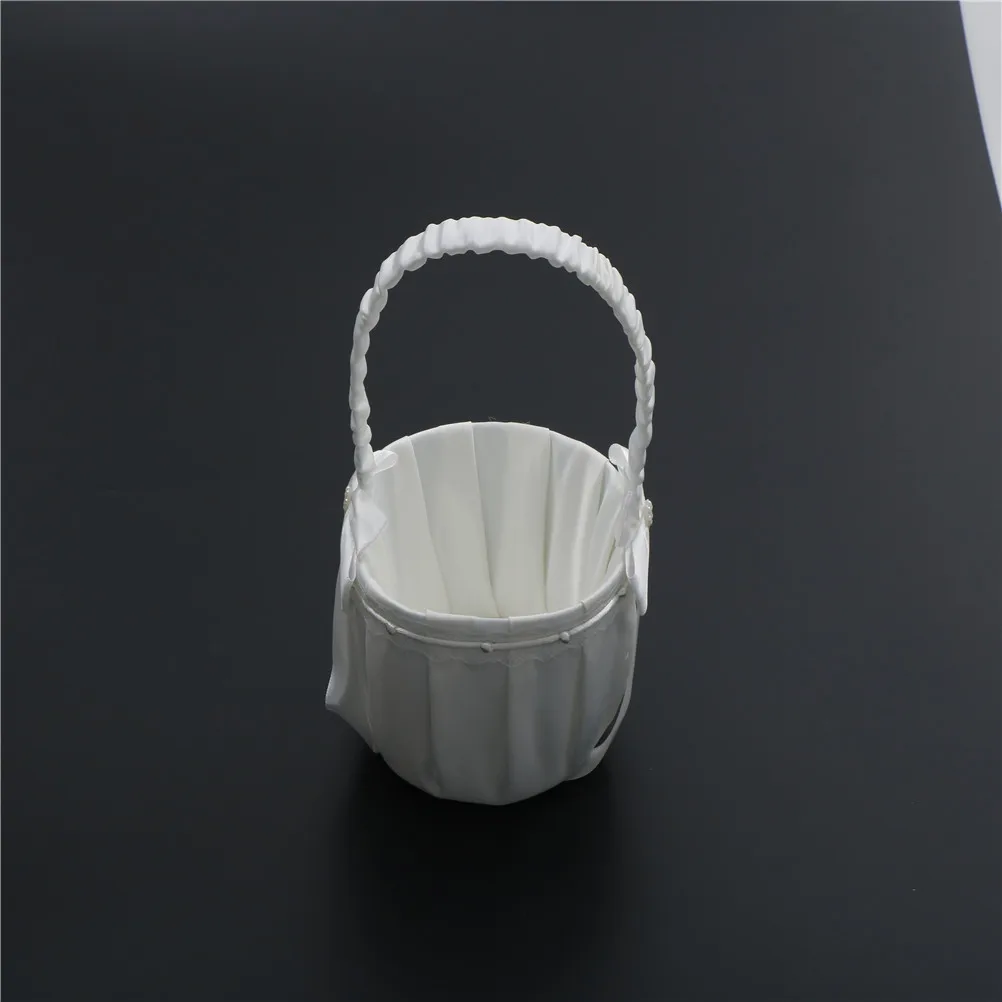 

Rhinestone Wedding Party Flower Girl Basket with Flowes Pearls Satin Ribbons Bow Decorations Gift Candy Basket White Wedding