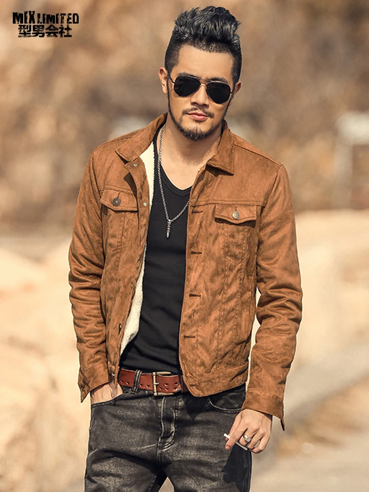 

New winter Brand Leather Jacket Men Slim Short Stand Collar Bomber Jacket Faux Leather Motorcycle Biker Coat Suede jacket F2036