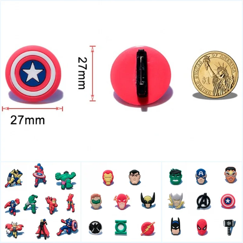 

8-10pcs Avengers Cartoon PVC Badges Pins Brooches Pinback Button Clothes/Bag/Shoes Decorations Kid Party Gift Accessory Badges