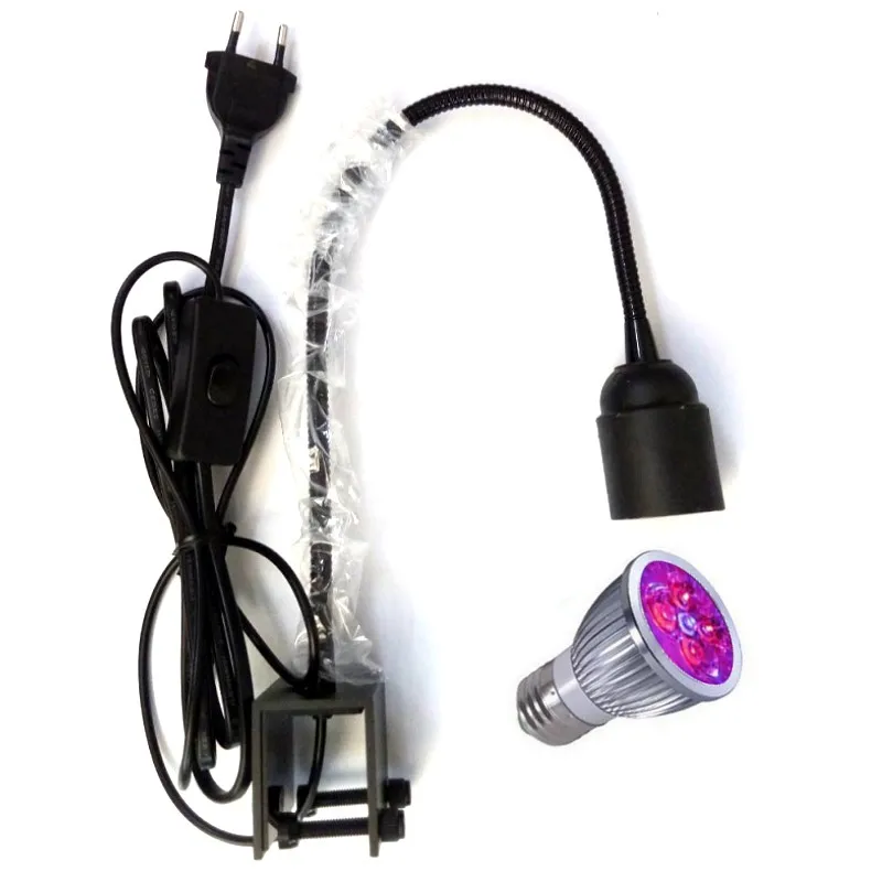 Светодиодное освещение аквариума мини Светодиодная лампа E27 держатель лампы Макс 30 мм гусиная шея с зажимом лампа для рыбных растений морской коралловый риф водоросли