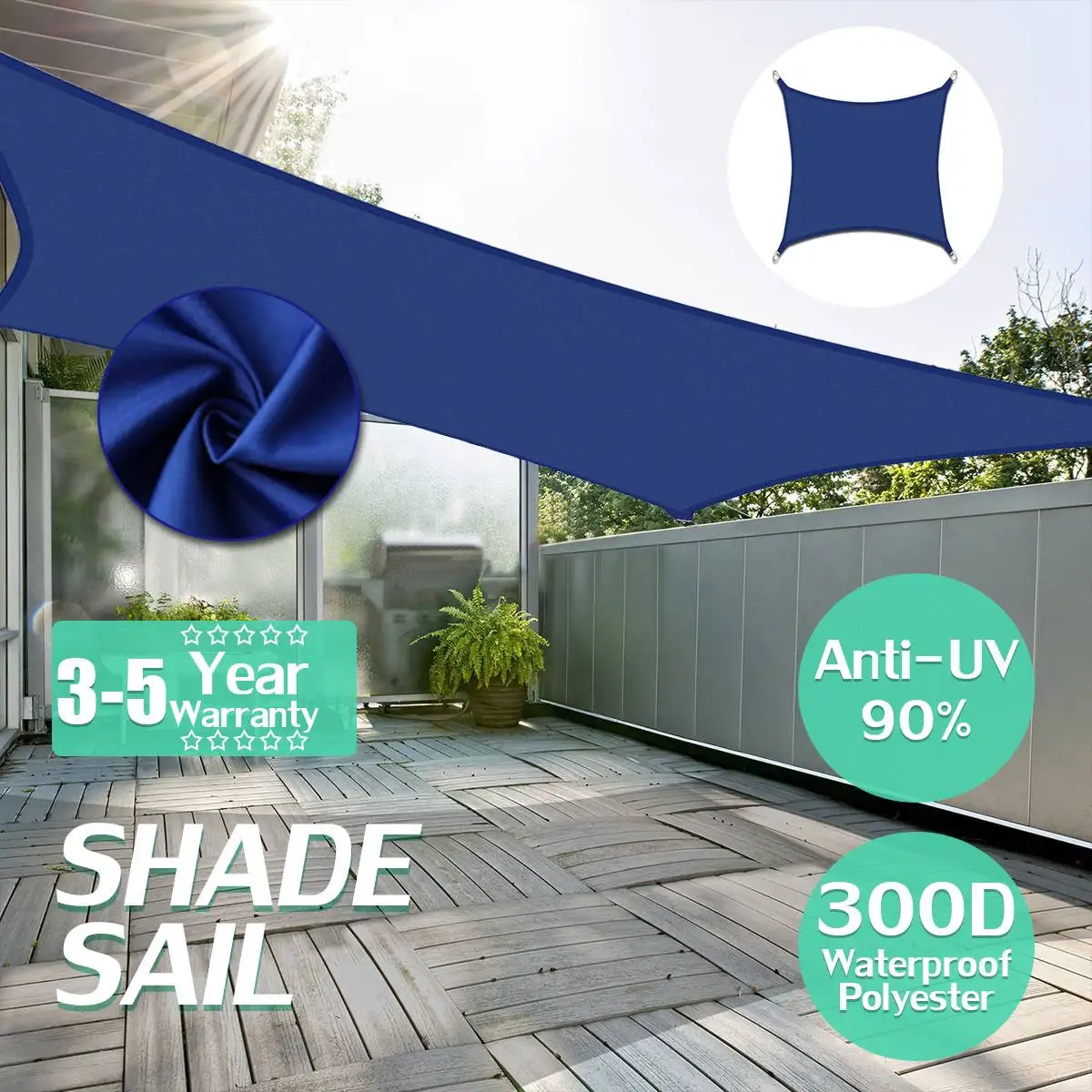 

2.5x2.5 3x3 4x4 2x3 2x4 2x5 2.5x3 3x4 3x5 3x6 2x2 2x5 Royal Blue 300D Polyester Oxford Fabric Square Rectangle Shade Sail