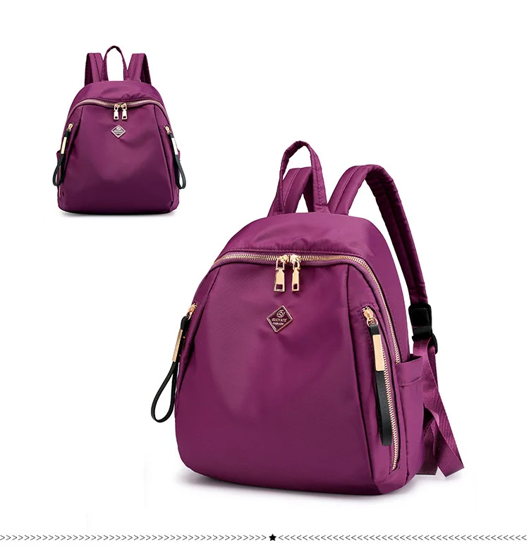 Women Floral Nylon Backpack Female Fashion Printing Casual Rucksack Famous Lady Girls Large Black Purple Blue Soft Shoulder Bag (20)