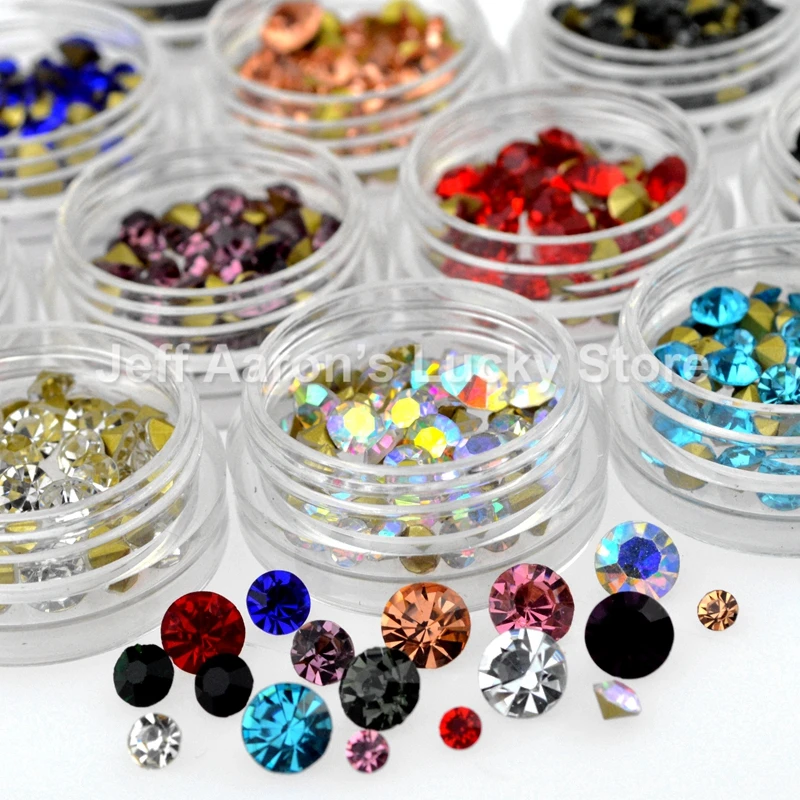 12 Colors Mix Sizes Sharp Bottom Nail Art Decoration Rhinestones