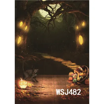 

LB Polyester & Vinyl Halloween Fruits Scary Pumpkins Black Cat Backdrops Background For Photography Studio Backdrop Photo Props