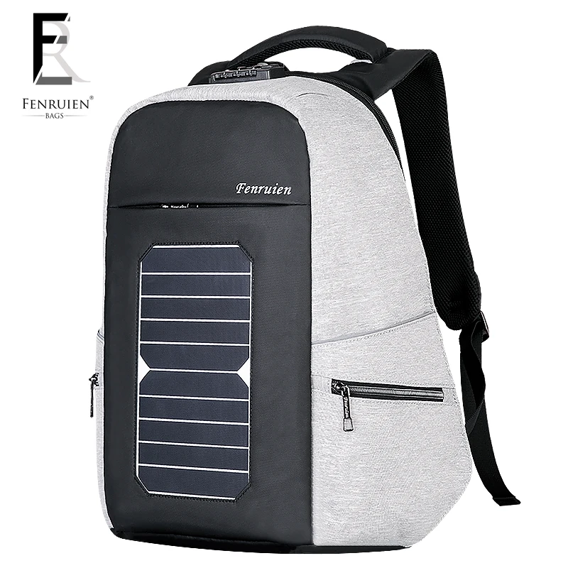 Kapazität Neue Männer Rucksack Solar Diebstahl Hohe tasche Benutzerdefinierte Lade 2018 Business Fenruien Usb Reiserucksack weiß Laptop Schwarzes FRH05q
