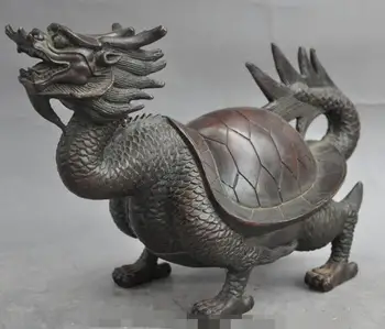 

Free shipping S00427 old chinese Dynasty palace bronze FengShui Dragon turtle Tortoises beast statue