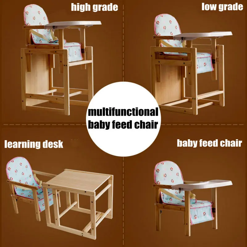 2 в 1 Многофункциональный Деревянный Детский стульчик для кормления, 5 класс регулировки высоты сиденья детский стульчик для кормления, PP материал тарелка детский обеденный стул