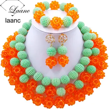 

Laanc Fashion Light Green and Orange African Beads Jewellery Sets 2017 Nigerian Wedding Necklace and Earrings for Women J3PC032