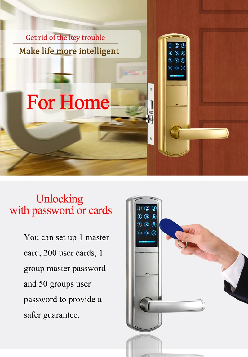 918 Security Combination Digital Card Pin Code Keyless Touch Screen Keypad Password Lock Door