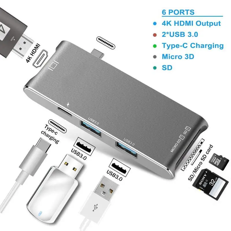 Usb type C концентратор адаптер 7 в 1 USB с 4K HDMI/VGA порт 3USB 3 0 порты зарядный SD/Micro