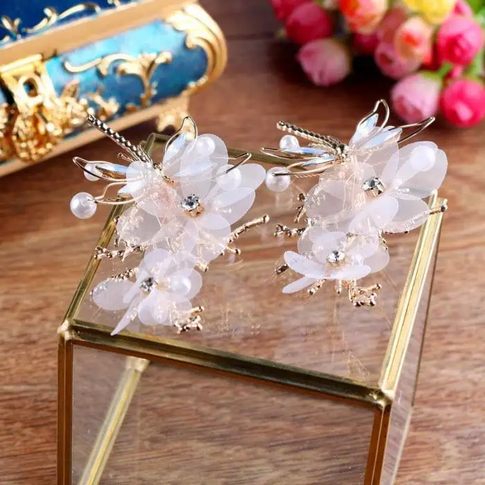 Модные корейские заколки золотые металлические пряжа цветок стрекоза заколки для волос невесты подружки невесты заколки для волос Свадебные аксессуары для волос SL