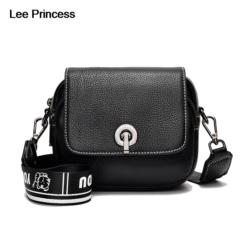 

LEE Princess Wide Strap Shoulder Bag For Women Genuine Leather Ladies Small Bags Crossbody Summer Fashion Messenger Bag Female