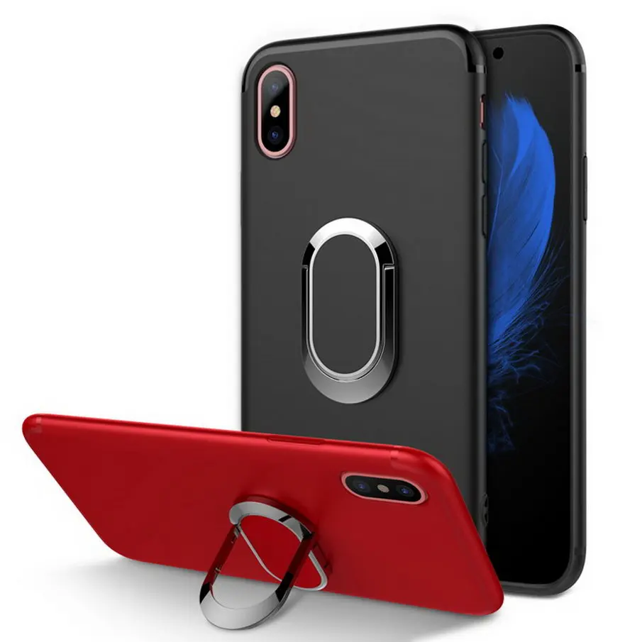 Для iPhone 7 Чехол Мягкий силиконовый матовый металлический кольцевой кронштейн