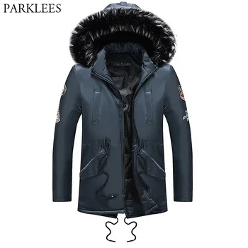 

Navy Blue Winter Jacket Coat Men 2018 Brand New Thick Warm Hooded Luxury Fur Coats Jackets Parka Mens Cotton Padded Outwear 3XL