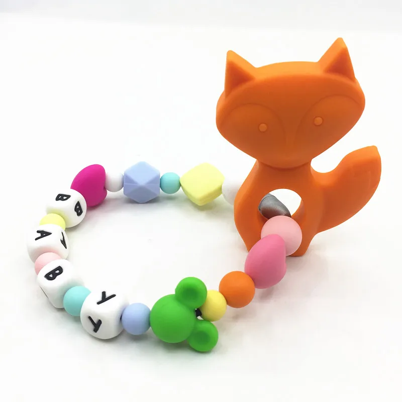 

NEW Personalized Name Silicone Teething Pacifier Clip with Fox Silicone teether Pacifier Chain Necklace for Baby Chew
