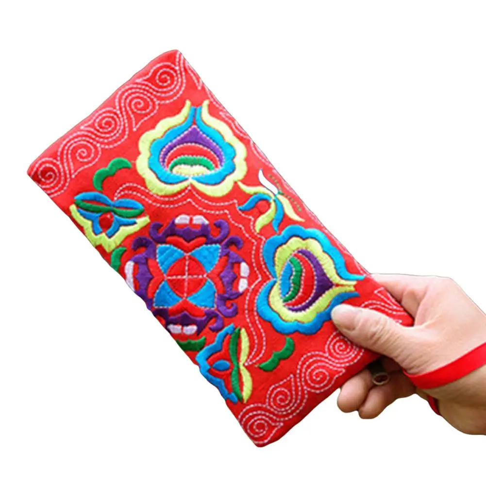 Bolso de mano bordado étnico para mujer, bolsa con cierre, cartera larga