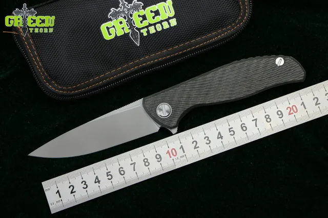 Green thorn hati 95 Flipper folding knife D2 steel bearing titanium CF 3D handle camping hunting outdoor fruit Knives EDC tools