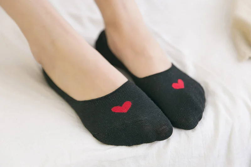 3 пары женских носков, однотонные хлопковые невидимые неглубокие носки-башмачки с сердечками, Нескользящие удобные женские носки лучшего качества