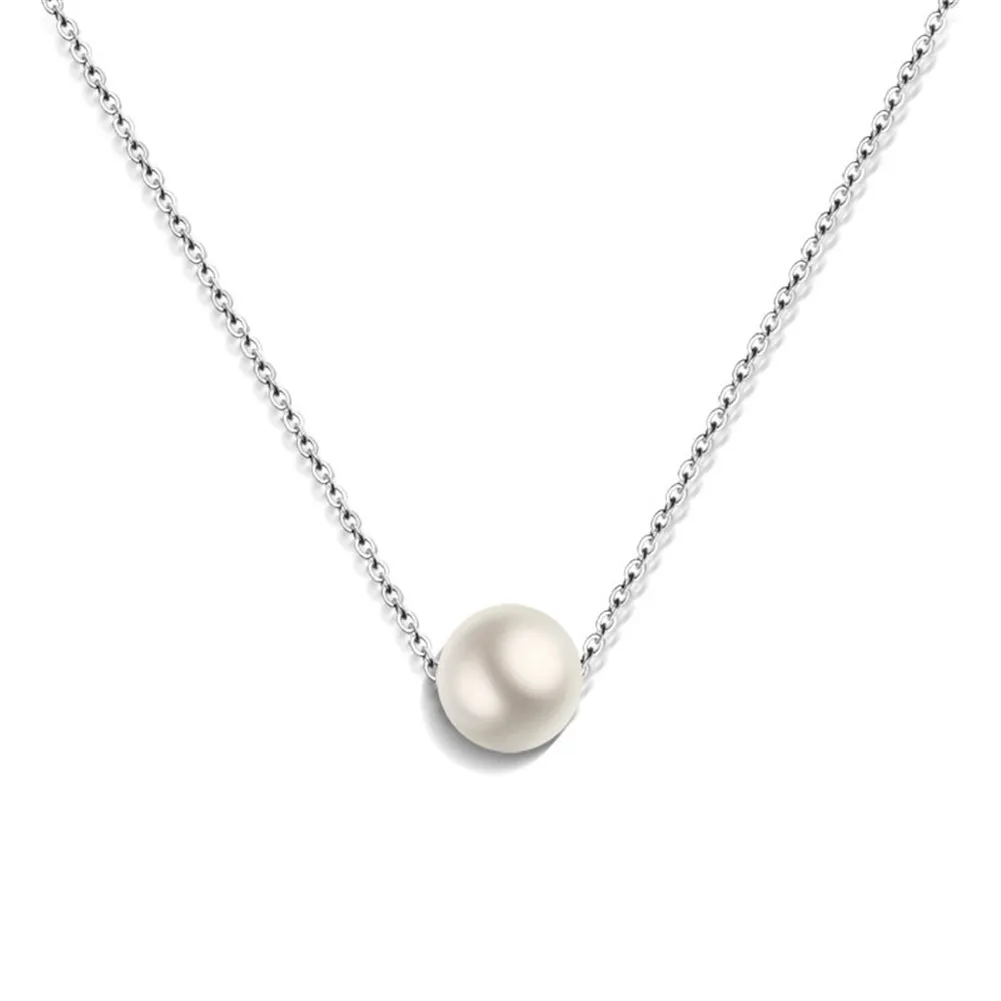 Lureme простой ювелирные изделия из нержавеющей стали цепь с жемчугом Кулон ожерелье на шею для женщин Простые ожерелья(nl005838