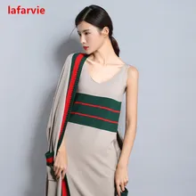 Lafarvie 2017 Fashion Cashmere Blended Summer Dress V-Neck Spaghetti Strap Straight Sleeveless Casual Soft Female Knitted Dress