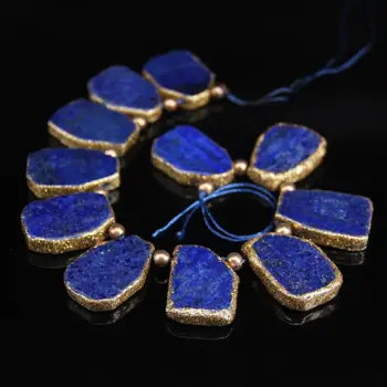 

Top Drilled Natural Lapis Lazuli Freeform Slab Pendant Beads,Gold edged Raw Blue Lapis Slice Slab Nuggets Graduated Necklacess