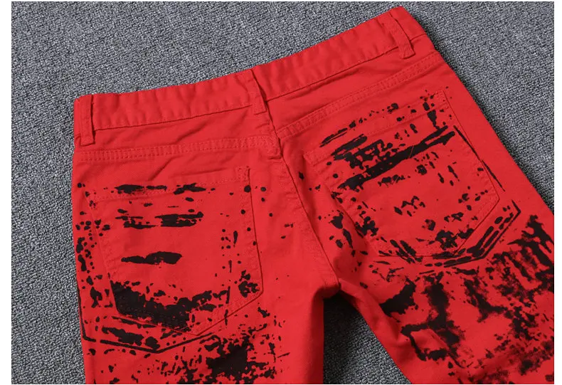 UMMEWALO Печатные Джинсы мужские повседневные узкие прямые цветные джинсы дизайнерские красные штаны Для мужчин s бренд чернил штаны с принтом джинсы Hombre