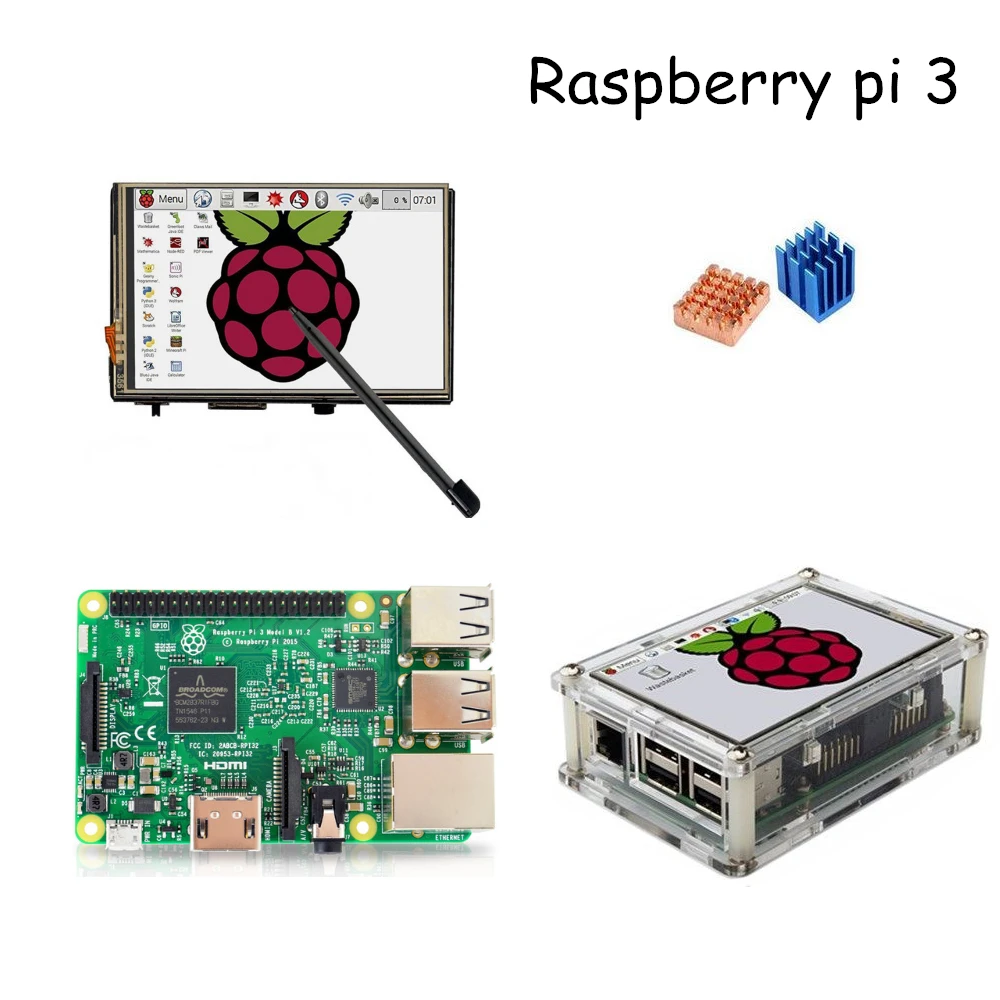 Raspberry Pi 3 Model B плата с 3,5 дюймовым TFT ЖК-дисплеем с сенсорным экраном+ акриловый чехол+ радиаторы