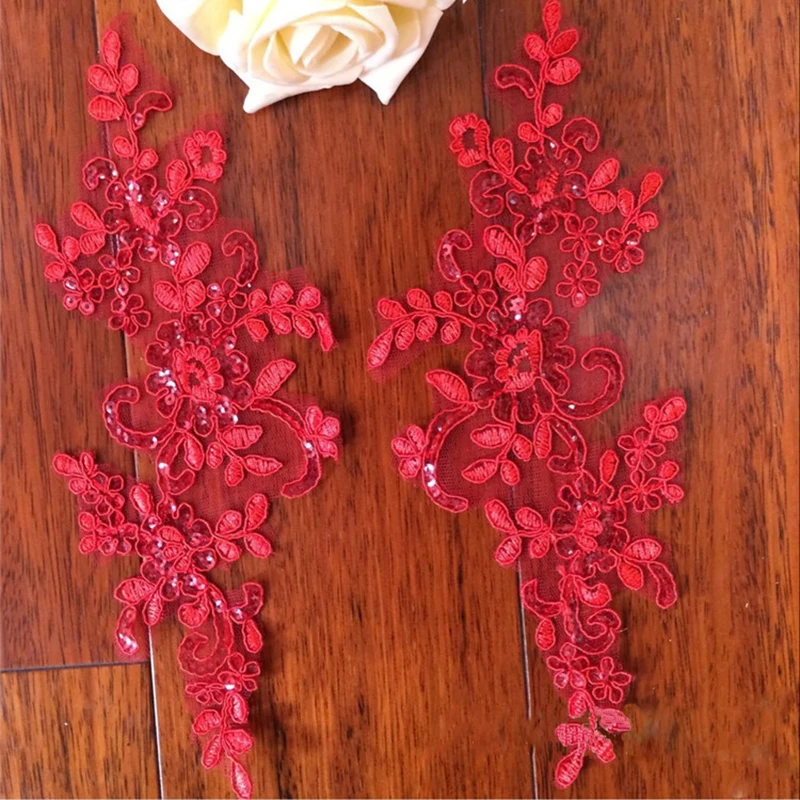 

Guipure Cord Lace Sewing Mirror Motifs Venice Lace Appliques DIY Red Sequin Applique 10PC (5 Pairs) TT216