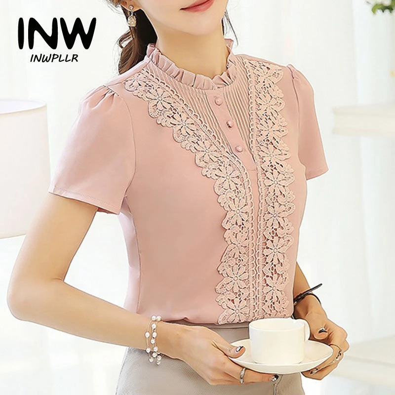 Chemisier Femme 2018 mujer Blusas flores Encaje blusa casual señora Tops camisa de manga corta blusas Camisas|shirt shirt - AliExpress