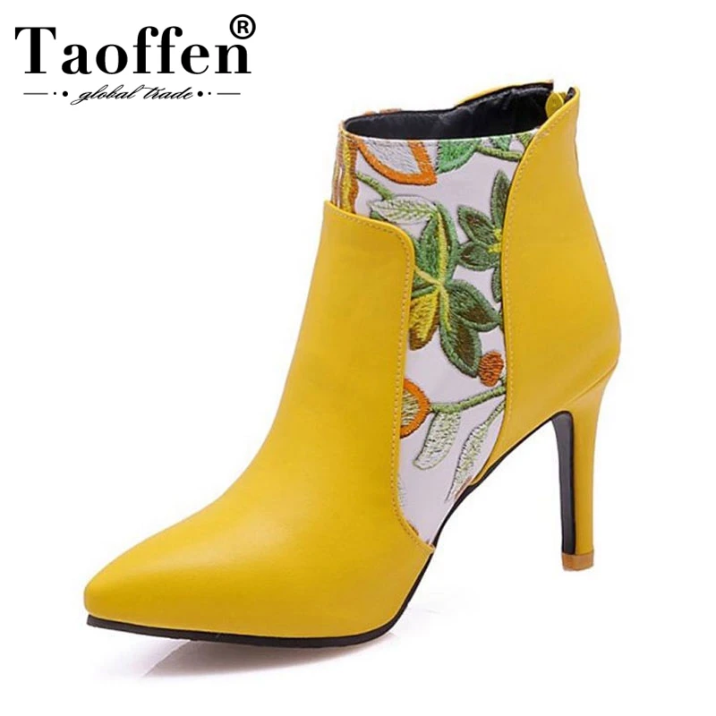 

Big Size 31-48 Women Warm Insole Boots High Heel Ankle Zipper Print Flower Wedding Boots Gift Shoes Women Plush Fur Footwear