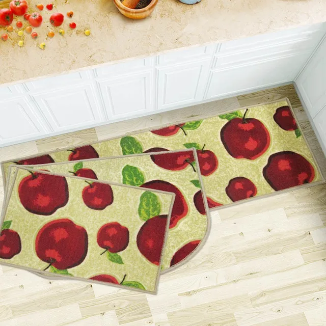 3 pcs/2pcs/1pcs Rubber Backing Non slip Red Apple Kitchen Rug and