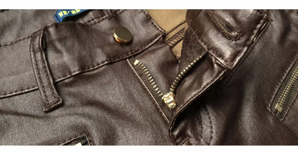 New Fashion Women's Brown Low-waist Elastic Pencil Pants Trousers Sexy Tight PU Coating imitate Leather Pants with Plus Size (17)