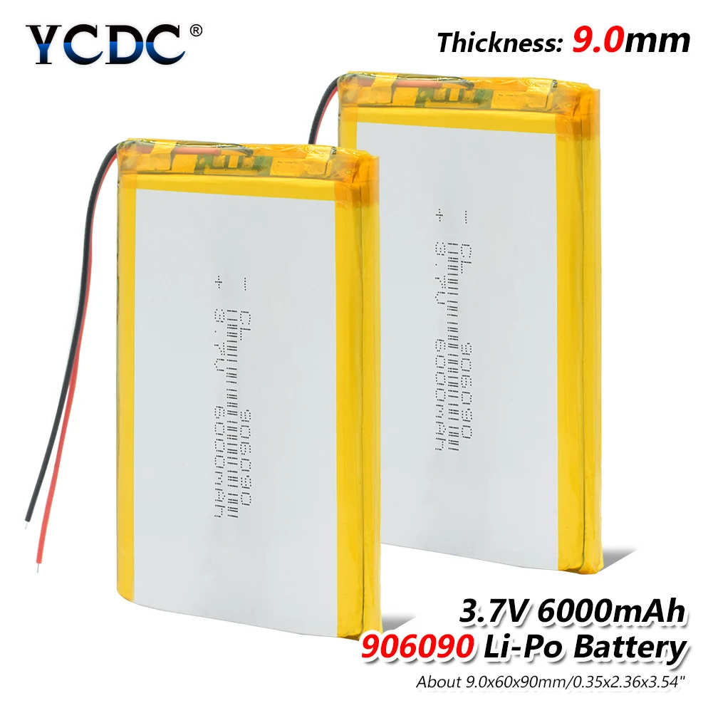 

1/2/4 Pcs/lot 906090 Lithium Ion Polymer 90x60x9mm Rechargeable Batteries 3.7 V Volt 6000mAh Battery Replacement Tablet Bateria