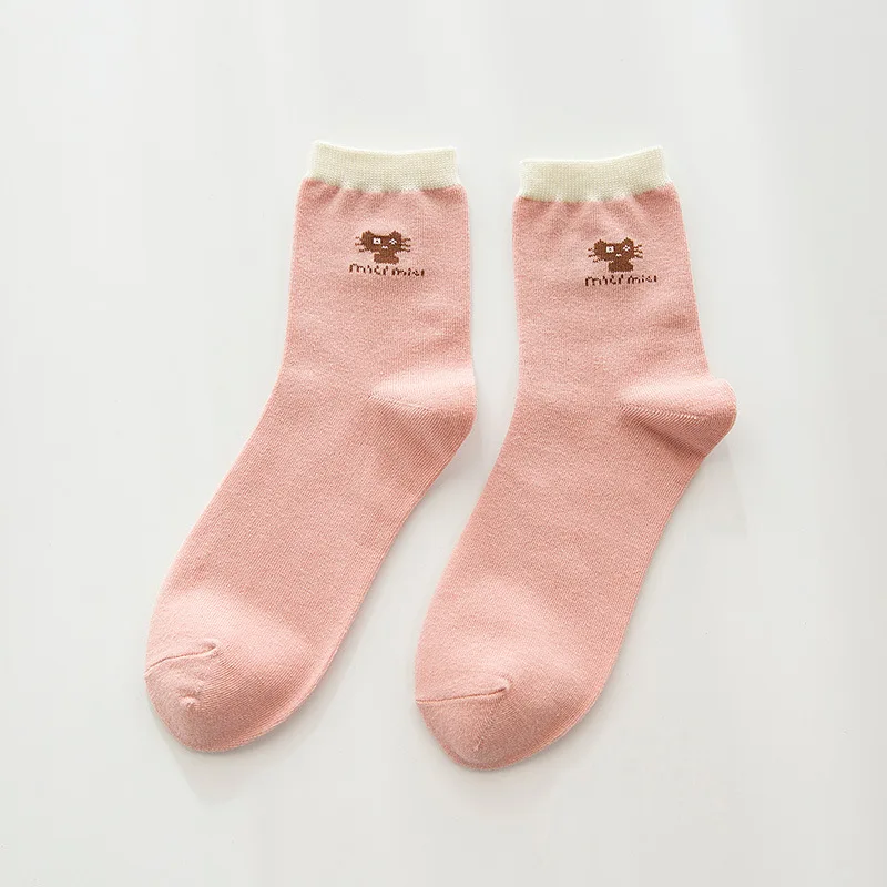 Новая простая трубка носки модные милые Мультяшные хлопковые носки с котом Повседневные носки - Цвет: Розовый