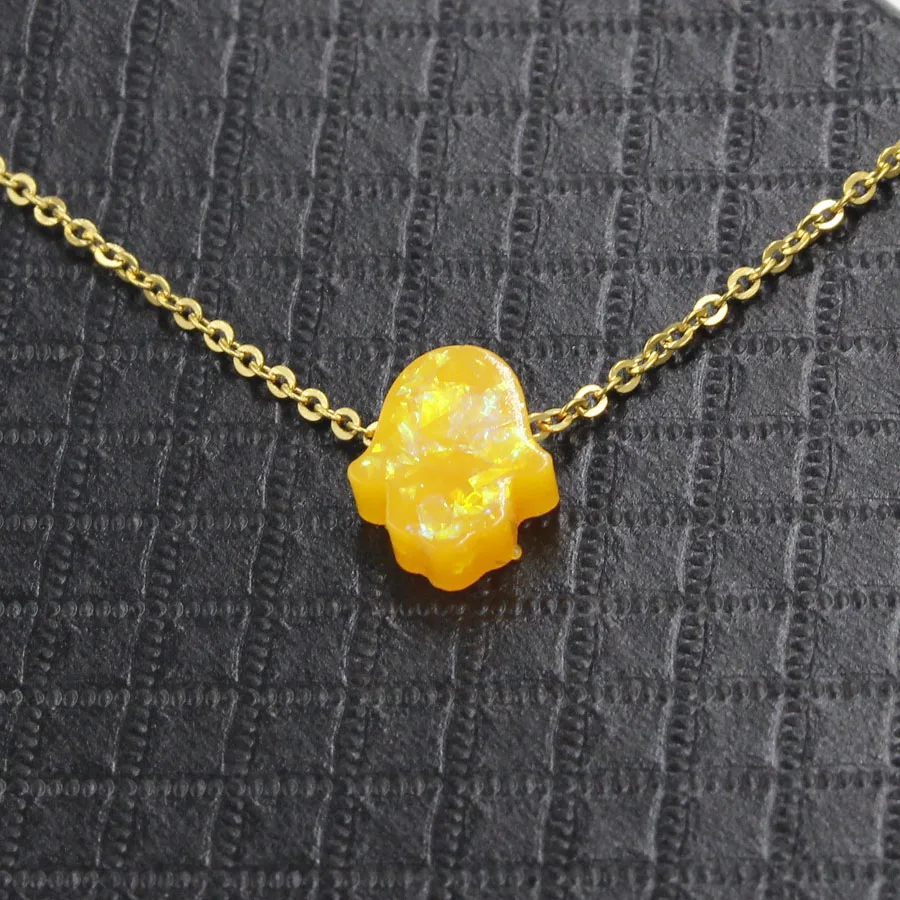 Fnixtar 2Pcs/Lot Stainless Steel Gold Color 45cm Chain Opal Hamsa - Main Image