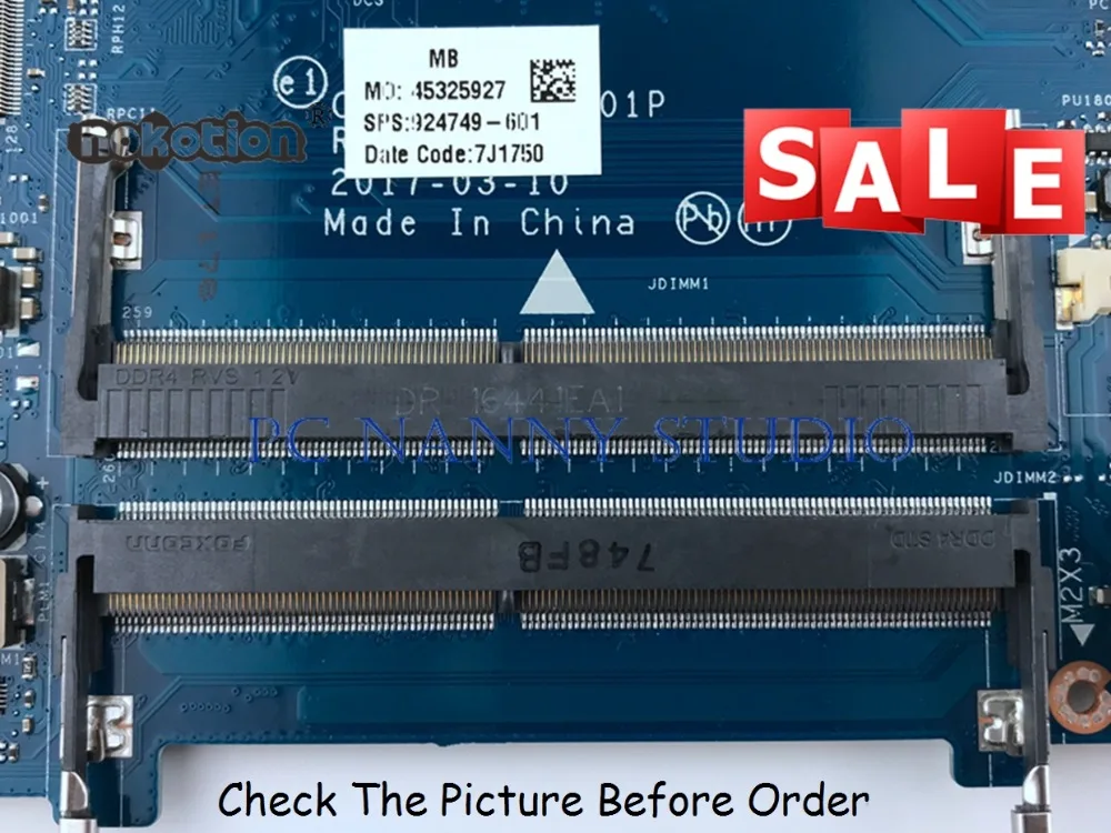 Ideal  PCNANNY 924749-601 924749-001 FOR HP 15-bs060wm 15-bs Laptop Motherboard i3-7100U LA-E801P tested