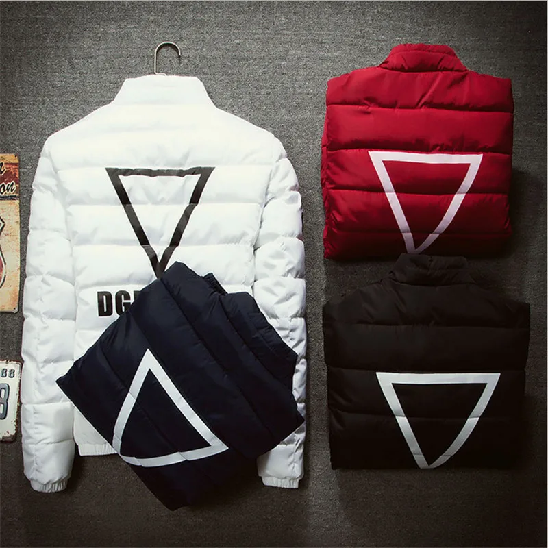 

2015 New Winter Lovers Cotton Men's Fashion Solid Color Slim Down Solid Triangular Pattern Personality Male Coat