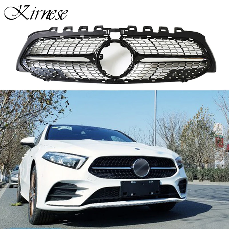 

For Mercedes W177 Grill Sliver Chrome Car Racing Grille 2019 A180 A200 A220 A260 A300 AMG Star Diamond Radiator Bumper Grill